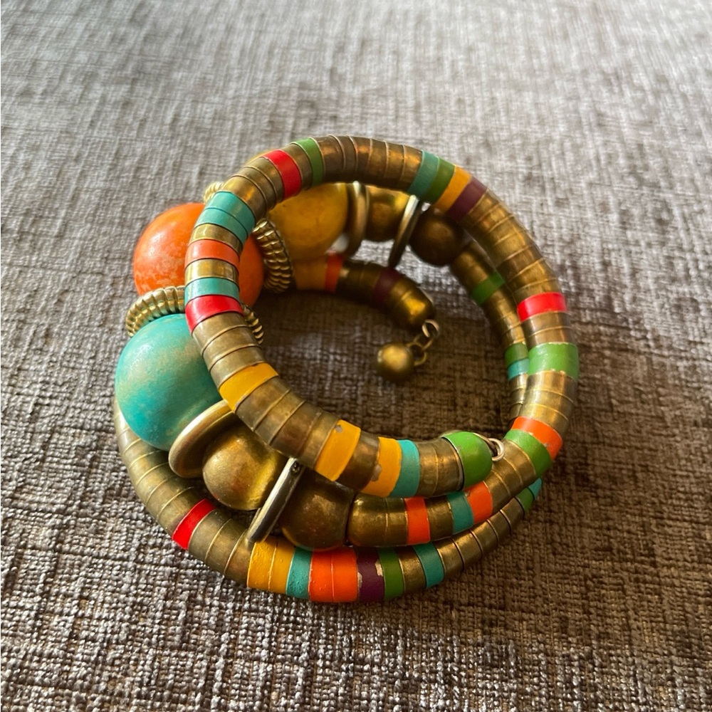 Tribal multicolor brass bendable bracelet